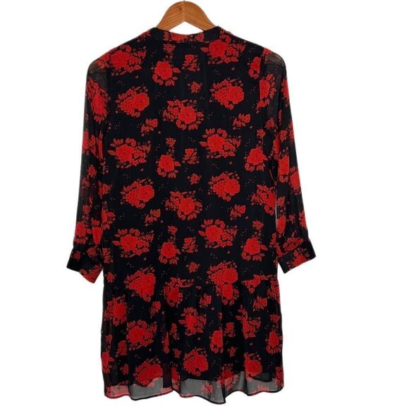 Zara Rose Floral Print Black Red Tiered Ruffle Dress - Picture 4 of 9